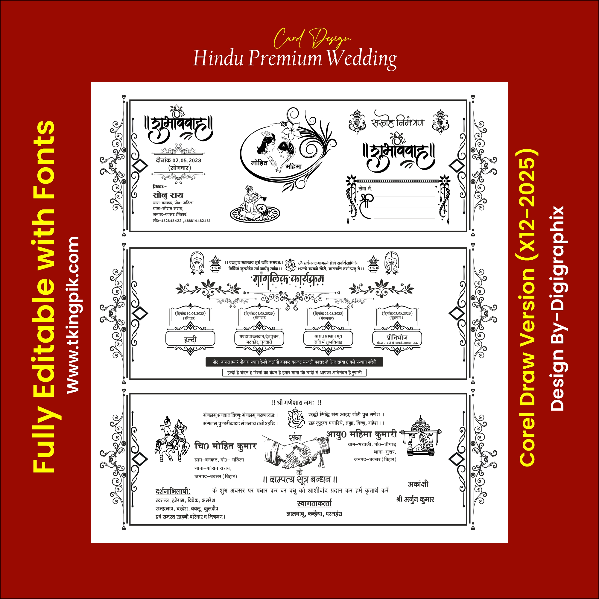 Hindu Premium Wedding card Design With Fonts CDR