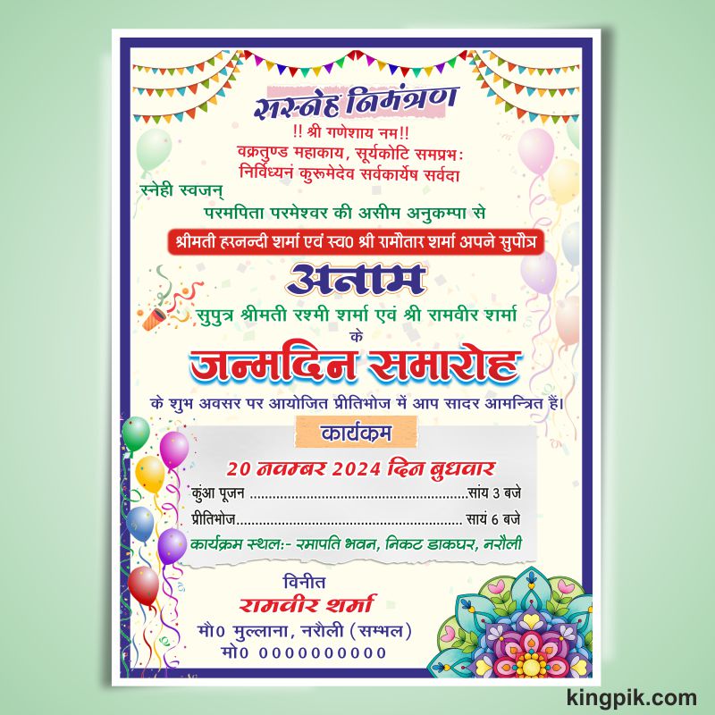 New Birthday Invitation 7×5 Card Design Cdr File