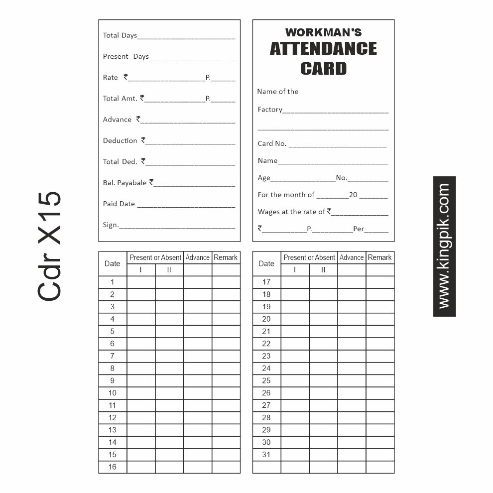 Monthly Attendance Card cdr