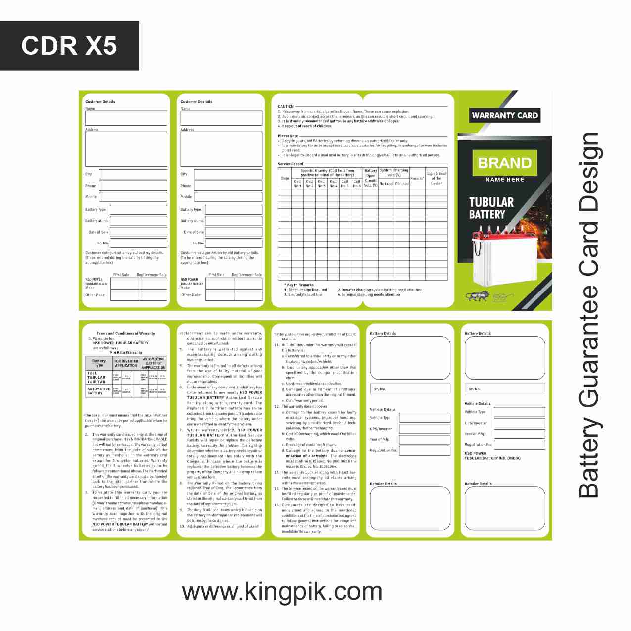 Battery guarantee fold card design cdr