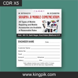 Mobile Repair Receipt Card Professional Design cdr