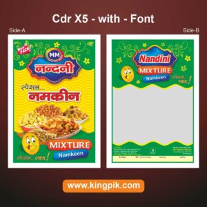 Namkeen packet design CDR editable download karein. Professional snacks packaging template, print-ready and easy to customize in CorelDRAW.