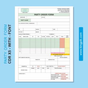 Party Order Form CDR Editable Template