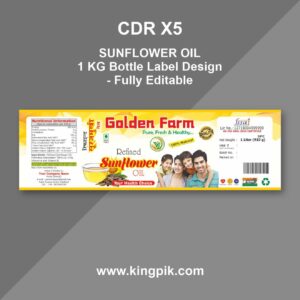 Sunflower oil label CDR editable design download karein. Bottle aur pouch packaging ke liye professional aur print ready oil label template available hai.