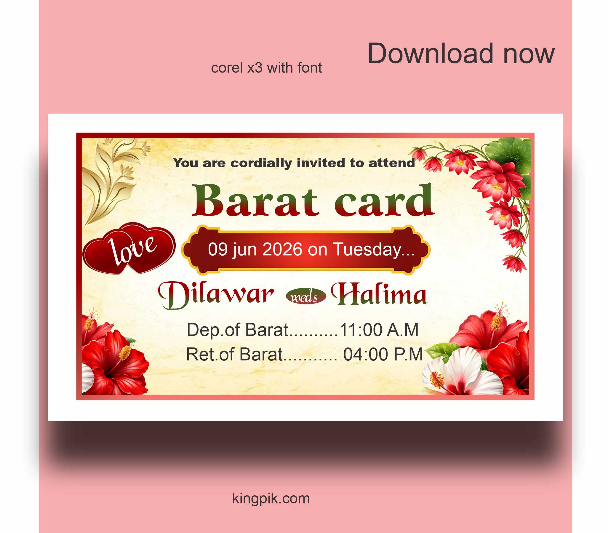 Indian muslim barat card design cdr 2026