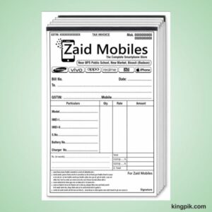 Mobile GST bill book design cdr file