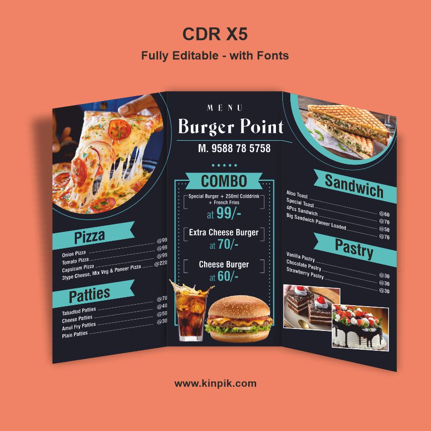 Fast Food Three Fold Menu