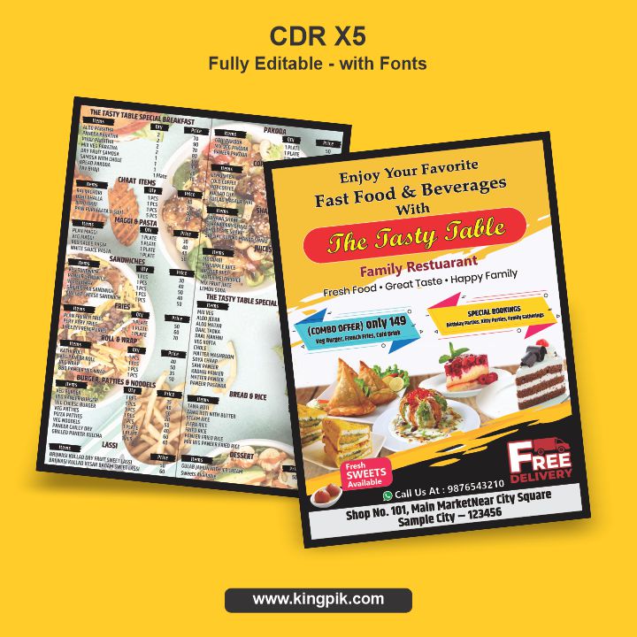 Modern Fast Food Menu CDR Design