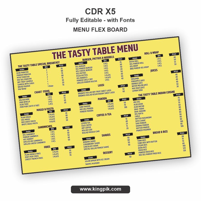 Modern Restaurant Menu Board CDR Design
