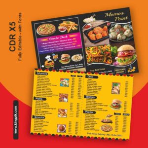 Momos and Fast Food Menu Card Design CDR