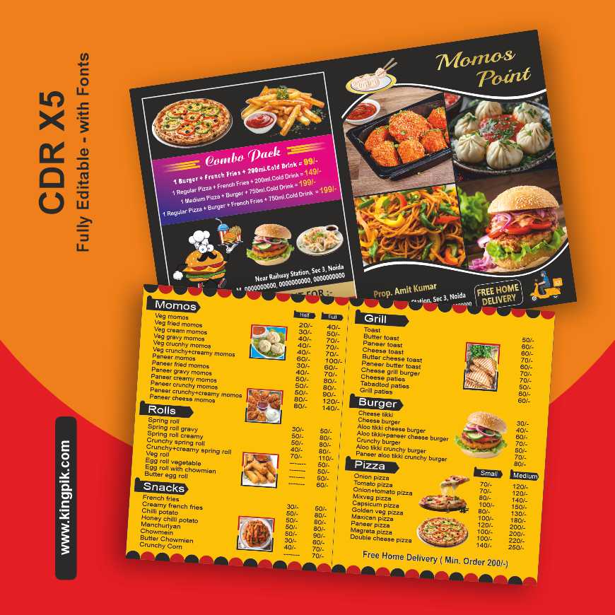 Momos and Fast Food Menu Card Design CDR