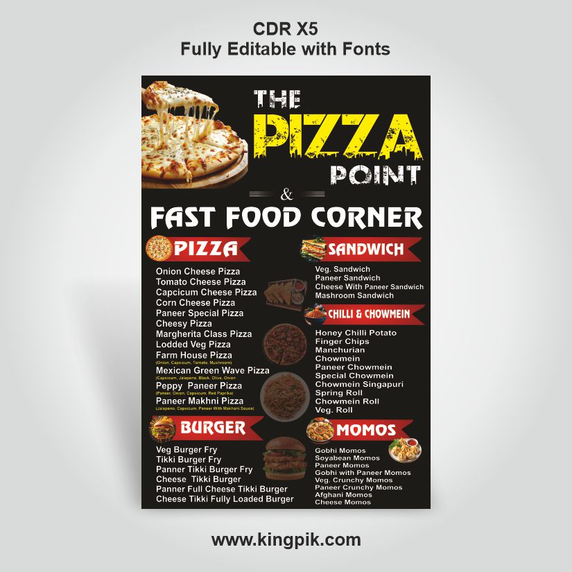 Pizza and Fast Food Menu Items Cdr Design