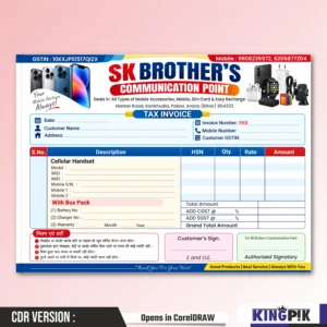 Mobile Shop Bill Book Design CDR File - Multicolor Bill Book