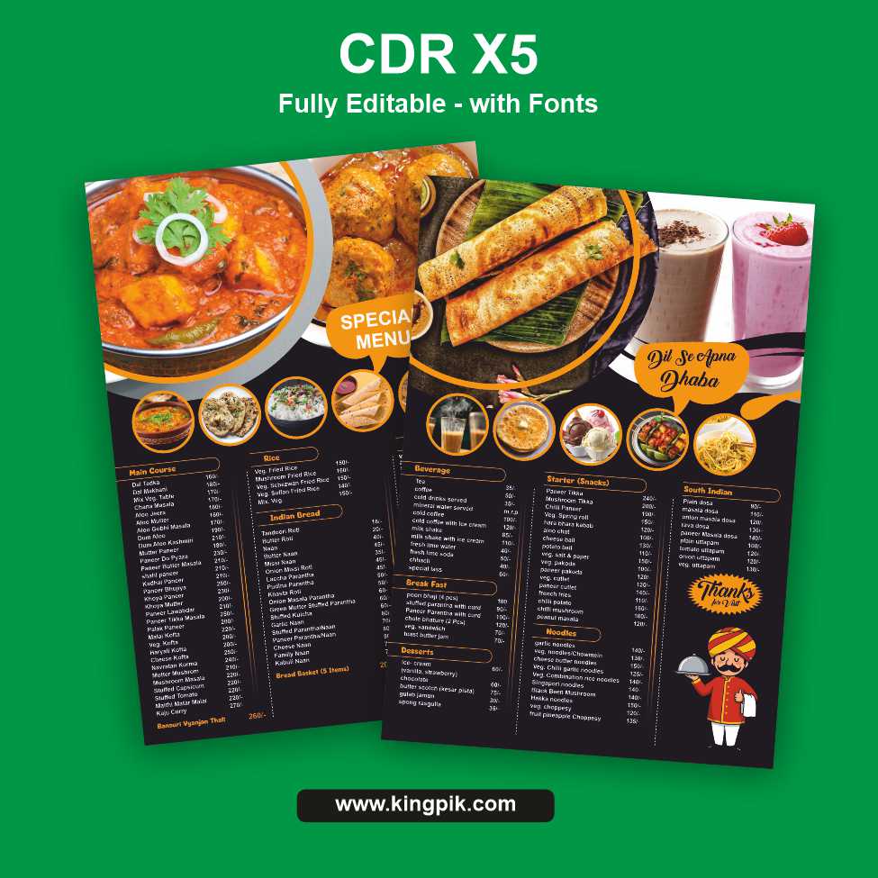 Special Dhaba Menu Card CDR Design