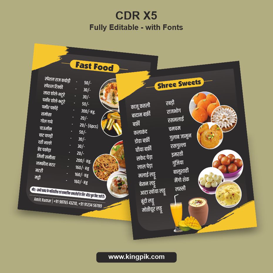 Sweet Shop And Fast Food Menu Cdr