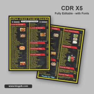 Two Side Menu Card CDR Design